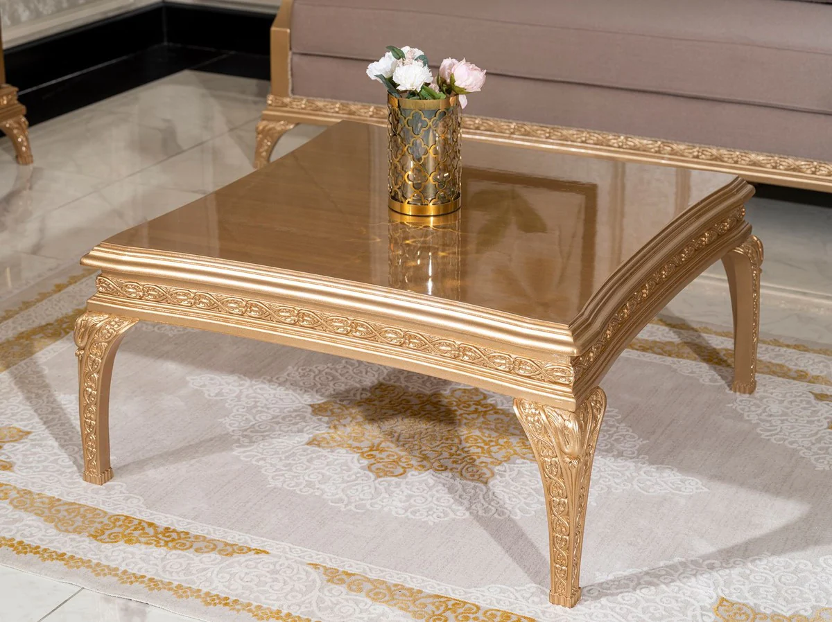 Luxus Barock Couchtisch Gold - Quadratischer Barockstil Wohnzimmertisch - Barockstil Wohnzimmer Möbel - Handgefertigte Barock Möbel - Luxus Möbel im Barockstil - Edel & Prunkvoll