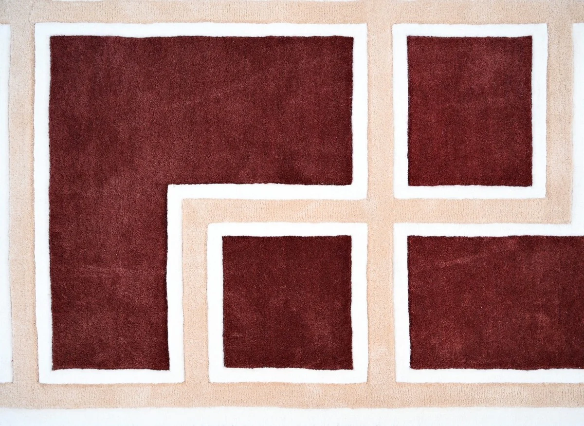 Luxus Teppich mit Mäander Muster Bordeauxrot / Creme 300 x 400 cm