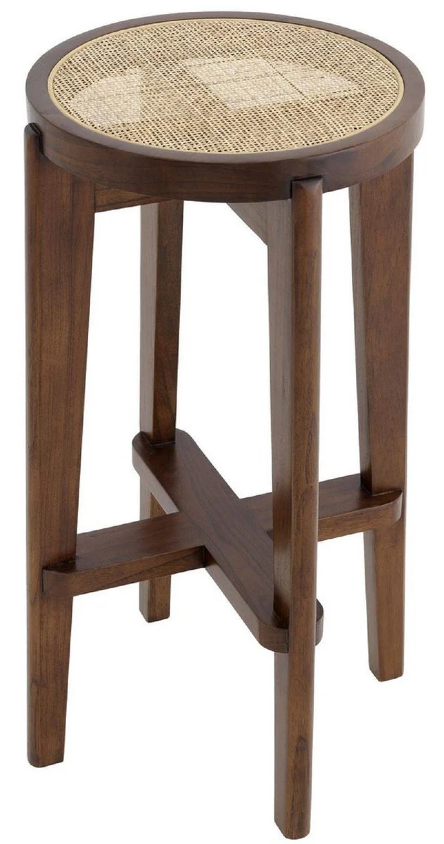 Luxus Barhocker Braun / Naturfarben Ø 44 x H. 76,5 cm - Runder Massivholz Barstuhl - Bar Möbel