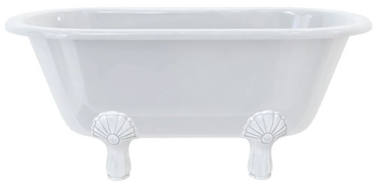 Luxus Jugendstil Badewanne Weiß / Weiß 150 x 75 x H. 63,5 cm - Freistehende Retro Acryl Badewanne - Retro Badezimmer Möbel