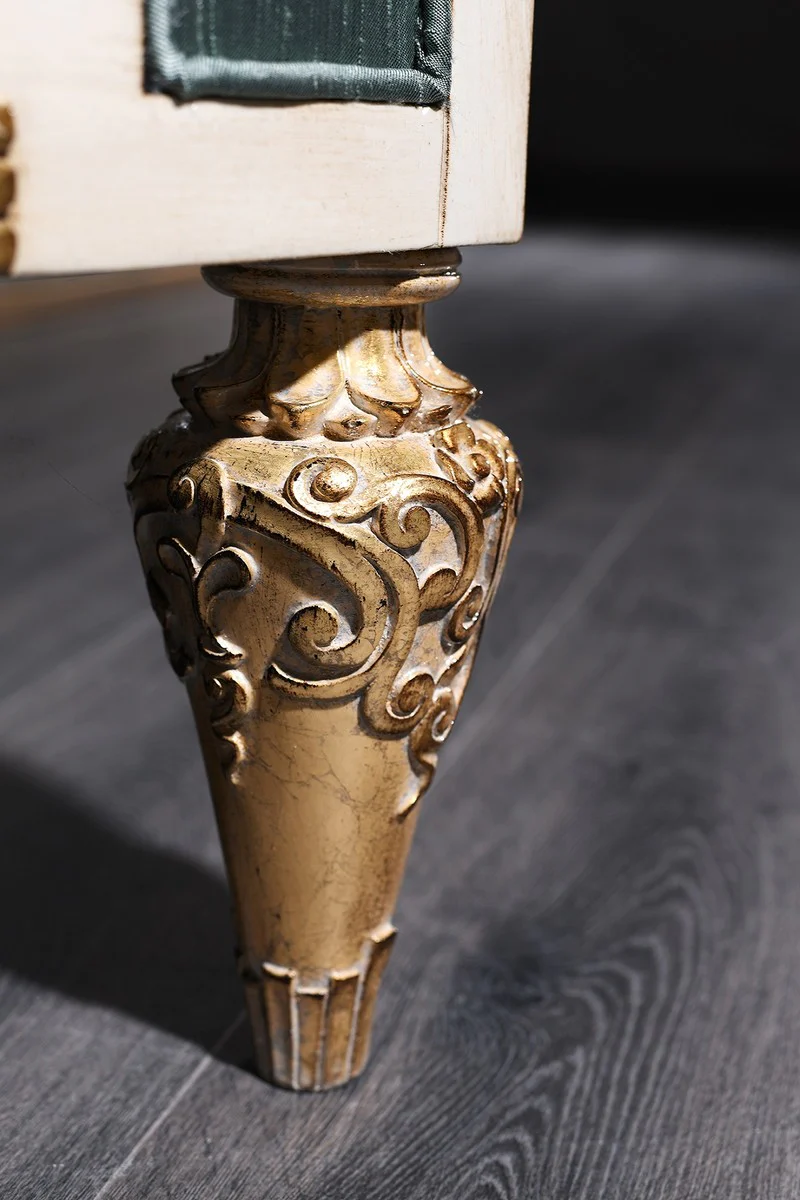 Luxus Barock Sofa Türkis / Weiß / Gold 256 x 89 x H. 90 cm - Prunkvolles Chesterfield Wohnzimmer Sofa im Barockstil