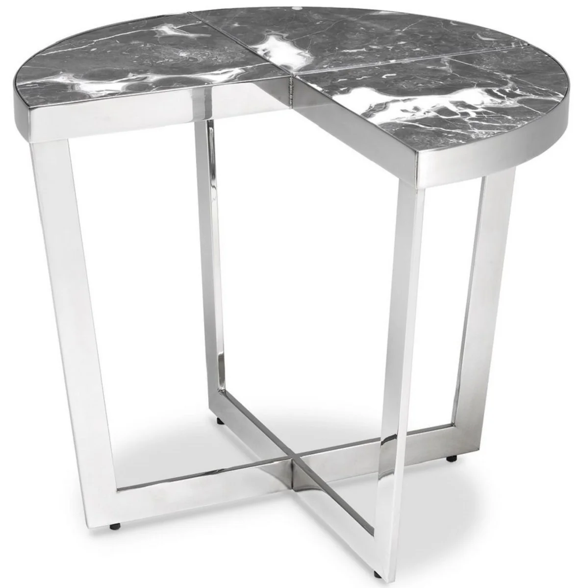 Luxus Beistelltisch Silber / Grau Ø 60 x H. 50,5 cm - Edelstahl Tisch mit Marmorplatten - Luxus Wohnzimmer Möbel