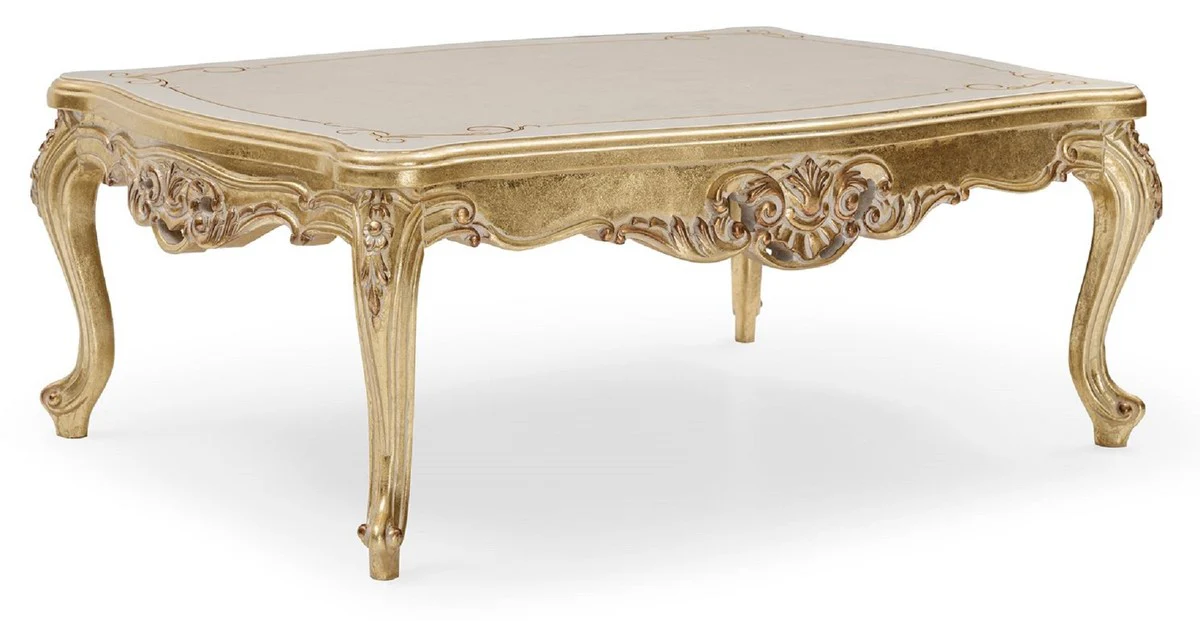 Luxus Barock Couchtisch Gold / Creme / Weiß - Handgefertigter Massivholz Wohnzimmertisch im Barockstil - Luxus Wohnzimmer Möbel im Barockstil - Barock Möbel - Edel & Prunkvoll