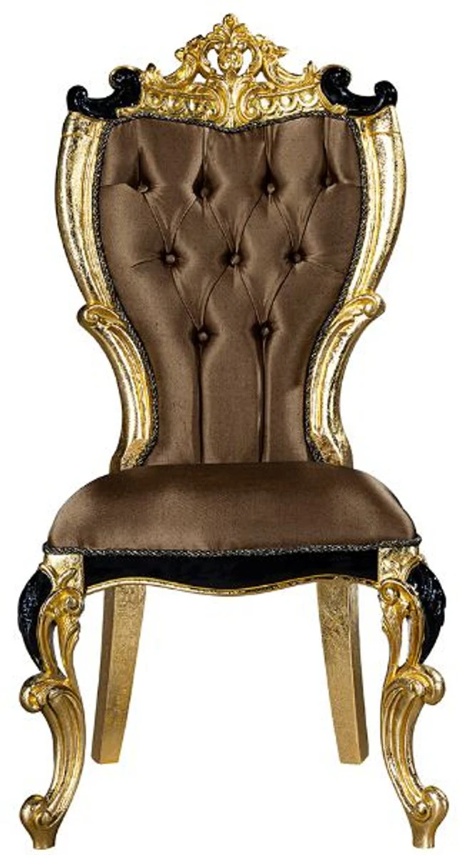 Luxus Barock Esszimmer Stuhl Set Braun / Schwarz / Gold 60 x 65 x H. 120 cm - Küchen Stühle 6er Set im Barockstil - Barock Esszimmer Möbel