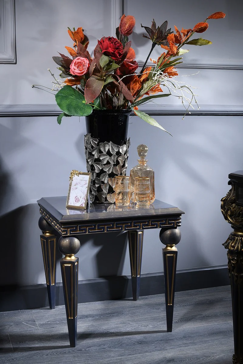 Luxus Barock Beistelltisch Blau / Gold / Schwarz 59 x 59 x H. 60 cm - Barockmöbel