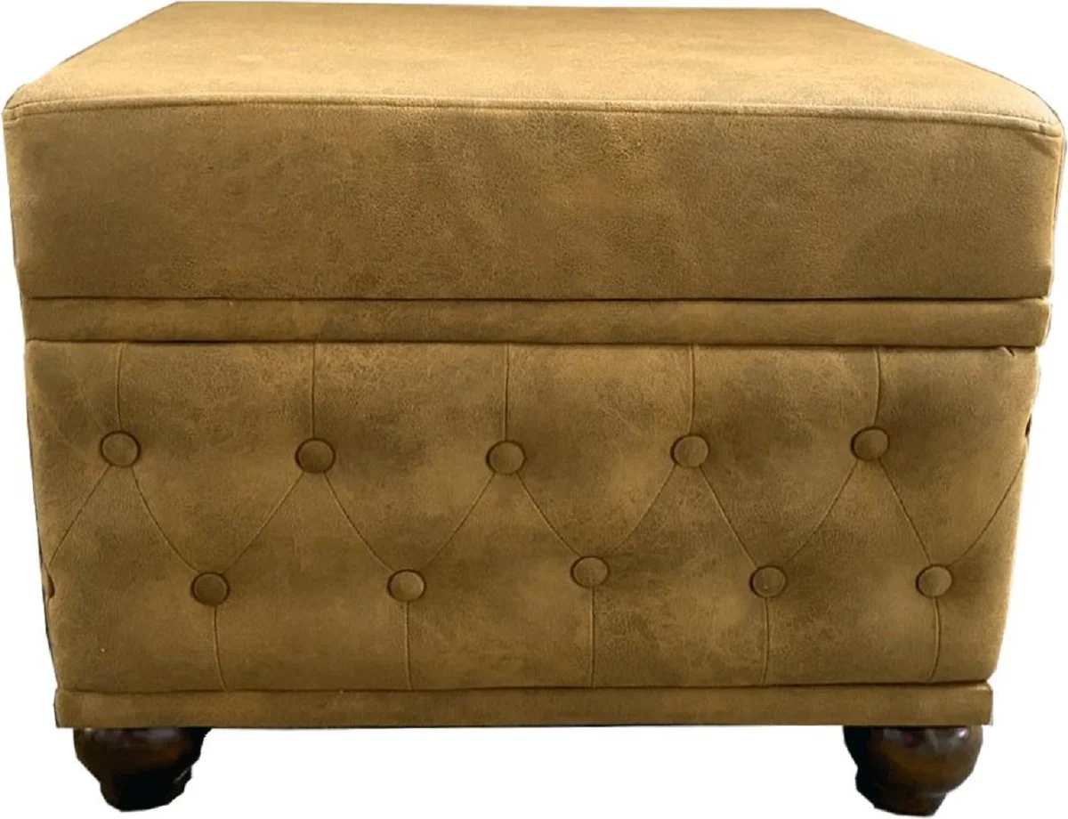 Chesterfield Hocker Antik Braun 60 x 46 x H. 45 cm - Sitzhocker - Fußhocker - Chesterfield Wohnzimmer Möbel