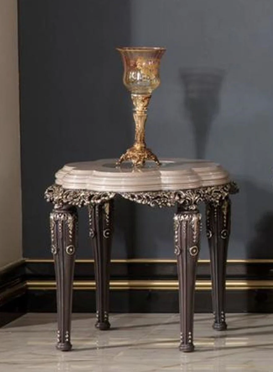 Luxus Barock Beistelltisch Grau / Braun / Gold H. 60 cm - Barock Möbel