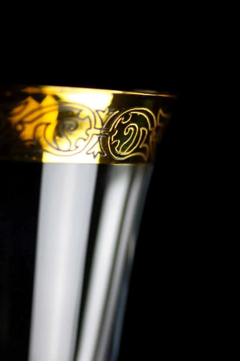 Luxus Barock Weinglas 6er Set Gold Ø 8 x H. 20 cm - Handgefertigte und handgravierte Weingläser - Hotel & Restaurant Accessoires - Luxus Qualität