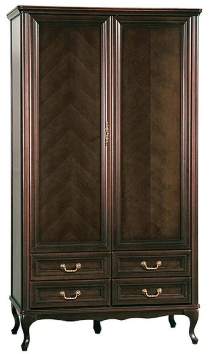 Luxus Jugendstil Schlafzimmerschrank Dunkelbraun 114,5 x 60 x H. 206 cm - Massivholz Kleiderschrank mit 2 Türen und 4 Schubladen - Barock & Jugendstil Schlafzimmer Möbel