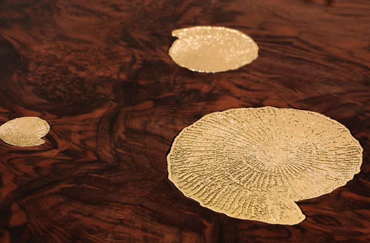 Luxus Designer Esstisch Braun / Gold 330 x 130 x H. 76 cm - Rechteckiger Esszimmertisch - Italienische Luxus Esszimmer Möbel - Luxus Einrichtung - Luxus Qualität - Made in Italy