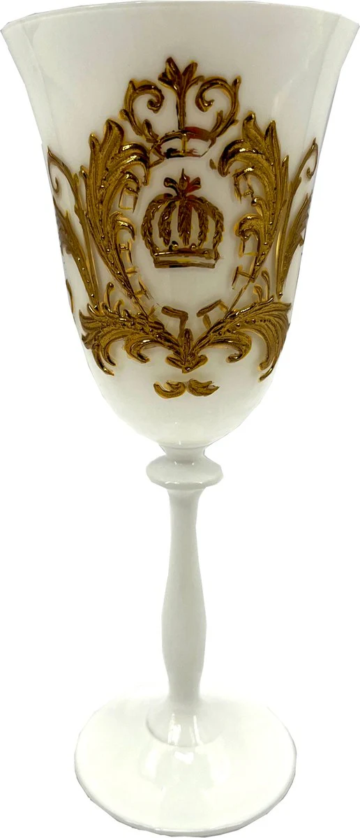 Pompöös by Luxus Barock Weißweinglas mit 24 Karat Vergoldung Weiß / Gold Ø 8,7 x H. 20,3 cm - Pompööses Weißweinglas designed by Harald Glööckler - Luxus Designer Weingläser