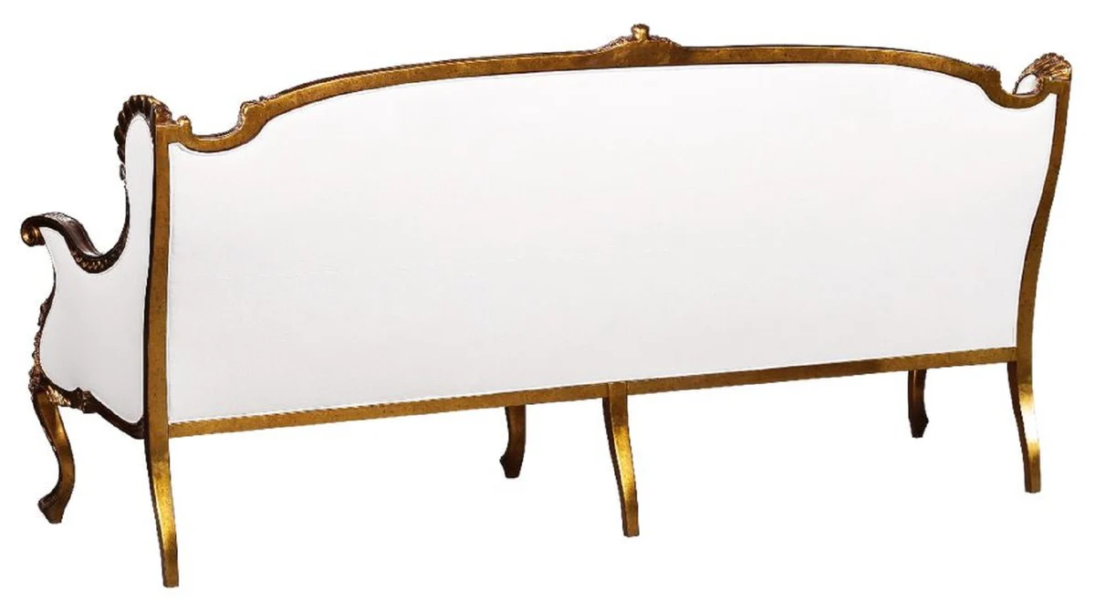 Luxus Barock Sofa Weiß / Gold - Prunkvolles Wohnzimmer Sofa im Barockstil - Barock Wohnzimmer Möbel - Edel & Prunkvoll