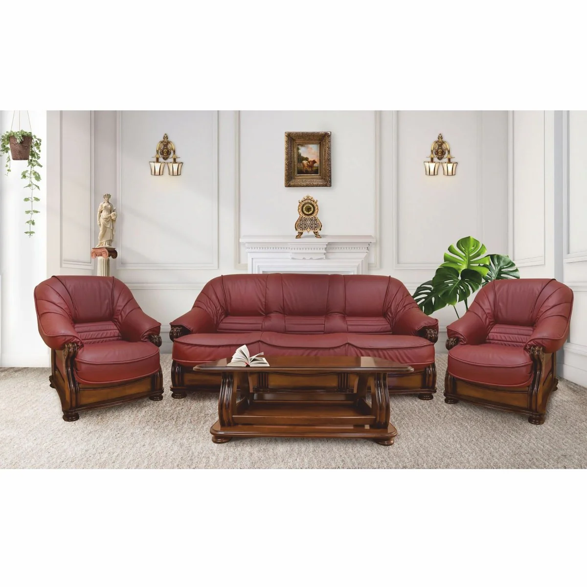 Luxus Barock Massivholz Couchtisch Braun 120 cm - Barock Möbel