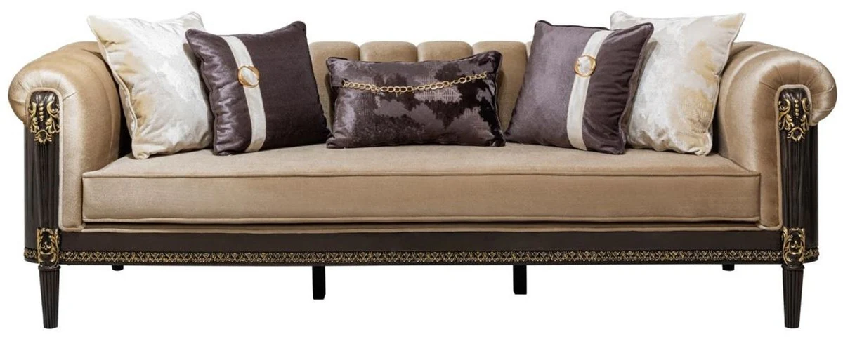 Luxus Barock Wohnzimmer Möbel Set Hellbraun / Creme / Dunkelbraun / Gold