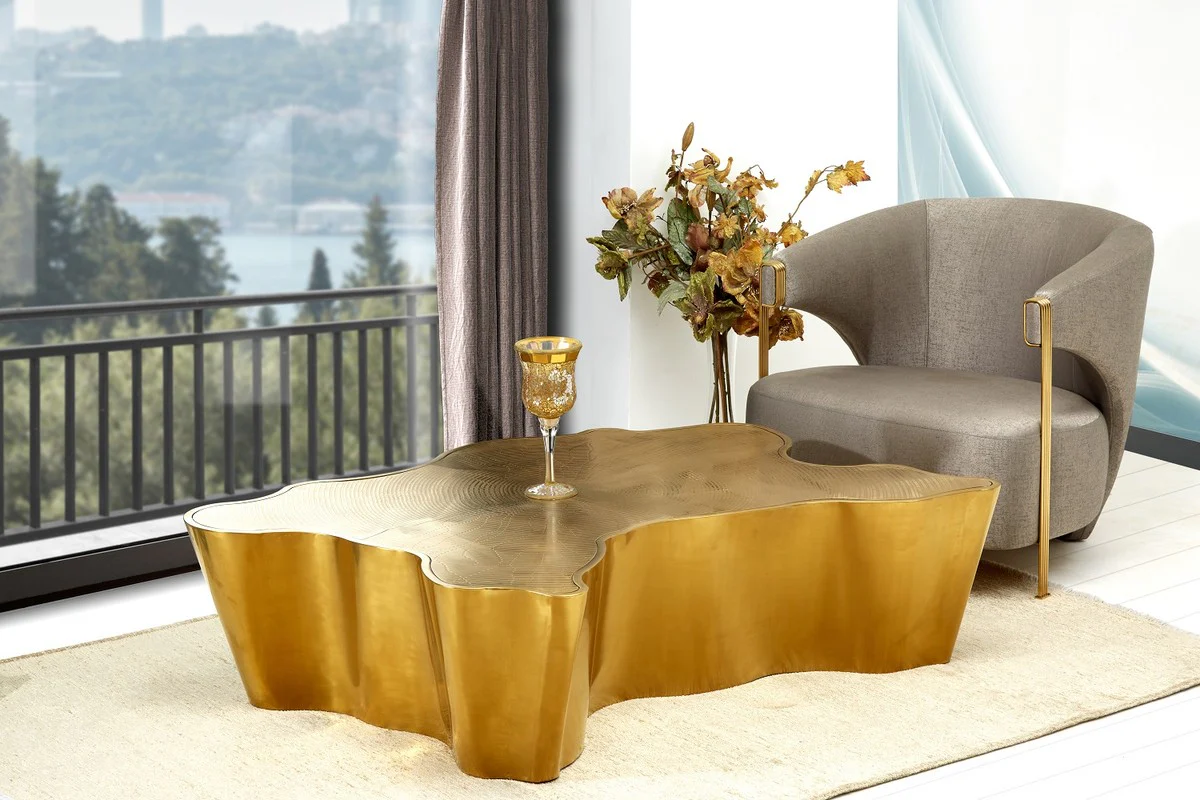 Luxus Couchtisch Gold 145 x 97 x H. 35 cm - Edelstahl Wohnzimmertisch - Luxus Wohnzimmer & Hotel Möbel