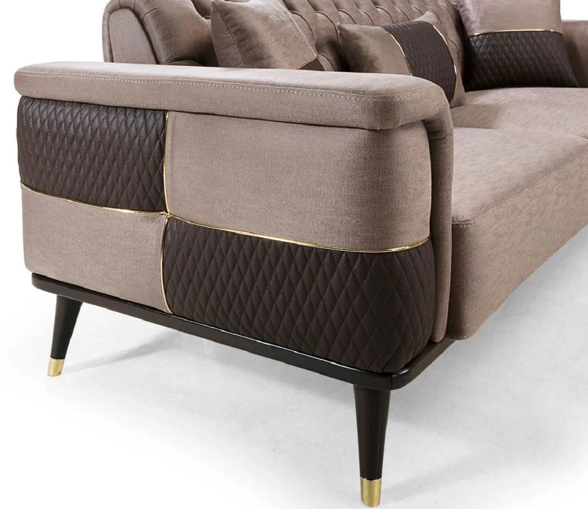 Luxus Schlafsofa Braun / Dunkelbraun / Gold 225 x 94 x H. 83 cm - Modernes Wohnzimmer Sofa - Wohnzimmer Möbel