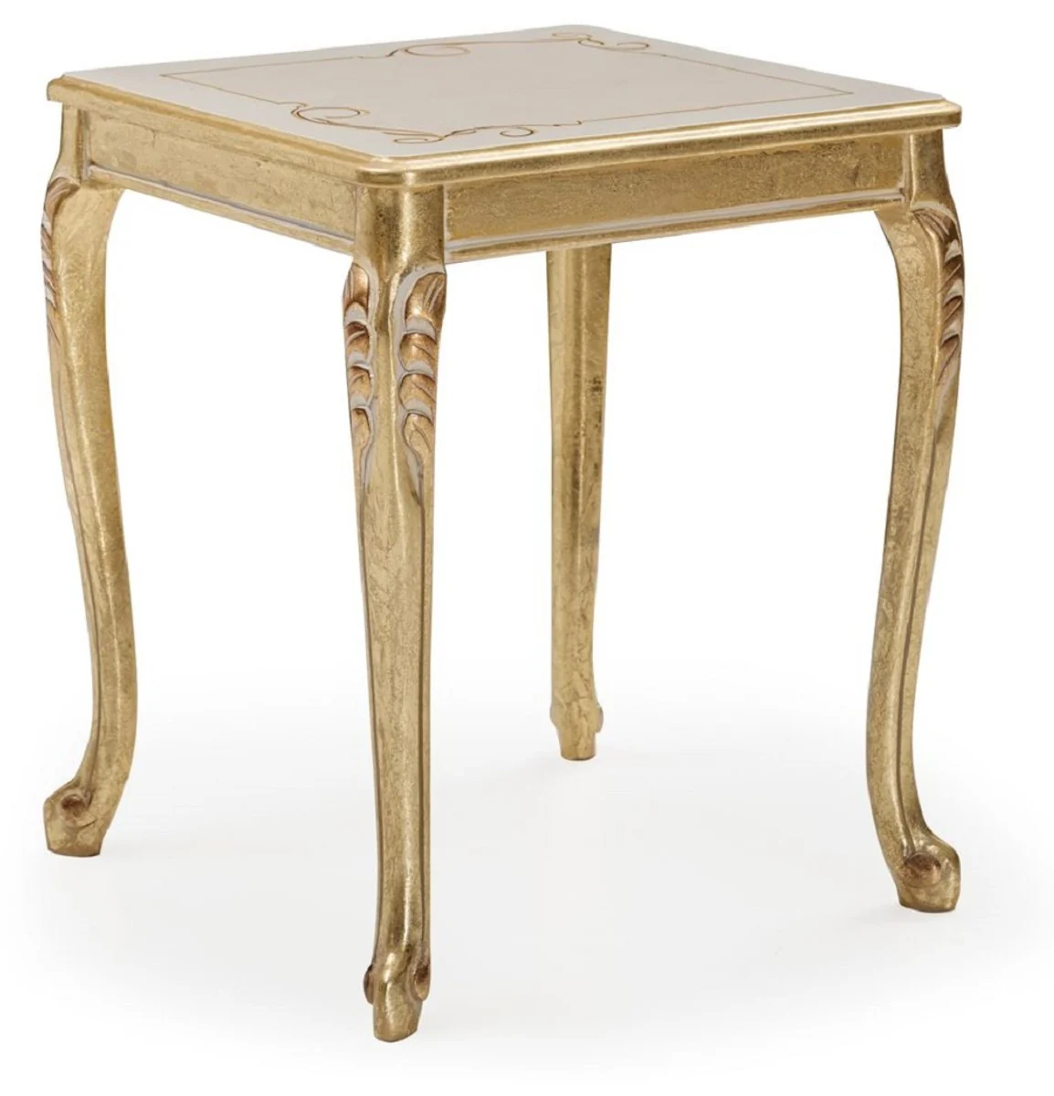Luxus Barock Beistelltisch Gold / Creme / Weiß - Quadratischer Massivholz Tisch im Barockstil - Luxus Wohnzimmer Möbel im Barockstil - Barock Möbel - Edel & Prunkvoll