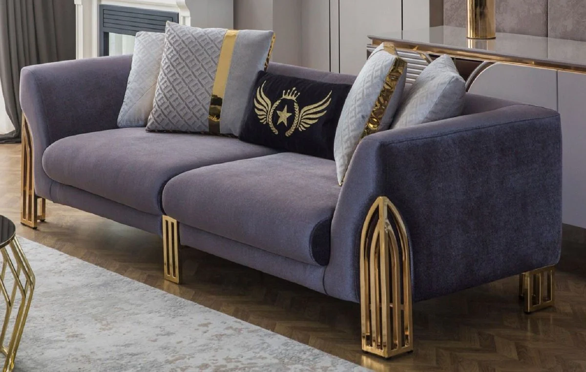 Luxus Sofa Lila / Gold 230 x 90 x H. 77 cm - Wohnzimmer Sofa - Hotel Sofa - Wohnzimmer Möbel - Hotel Möbel - Luxus Möbel - Wohnzimmer Einrichtung - Luxus Einrichtung