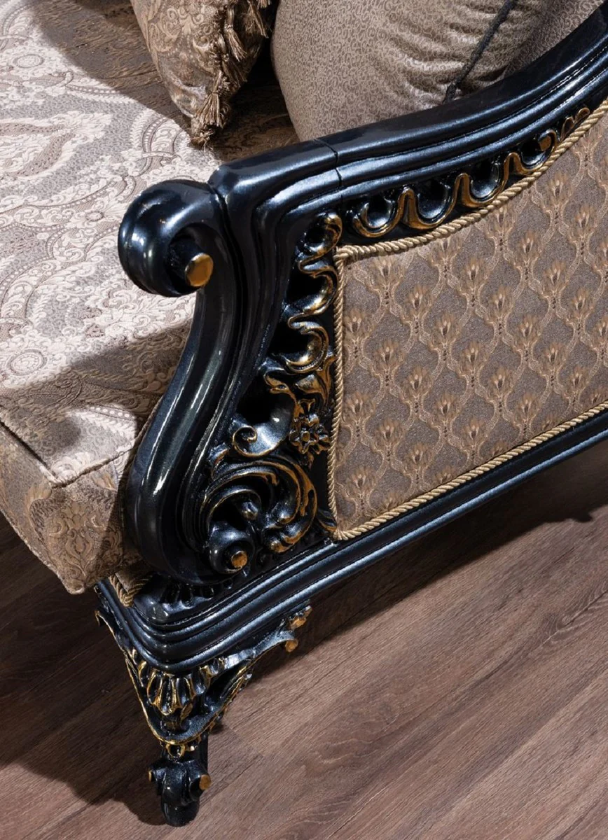 Luxus Barock Sofa Grau / Blau / Gold - Barockstil Wohnzimmer Sofa mit elegantem Muster - Luxus Wohnzimmer Möbel im Barockstil - Barock Möbel - Barock Einrichtung