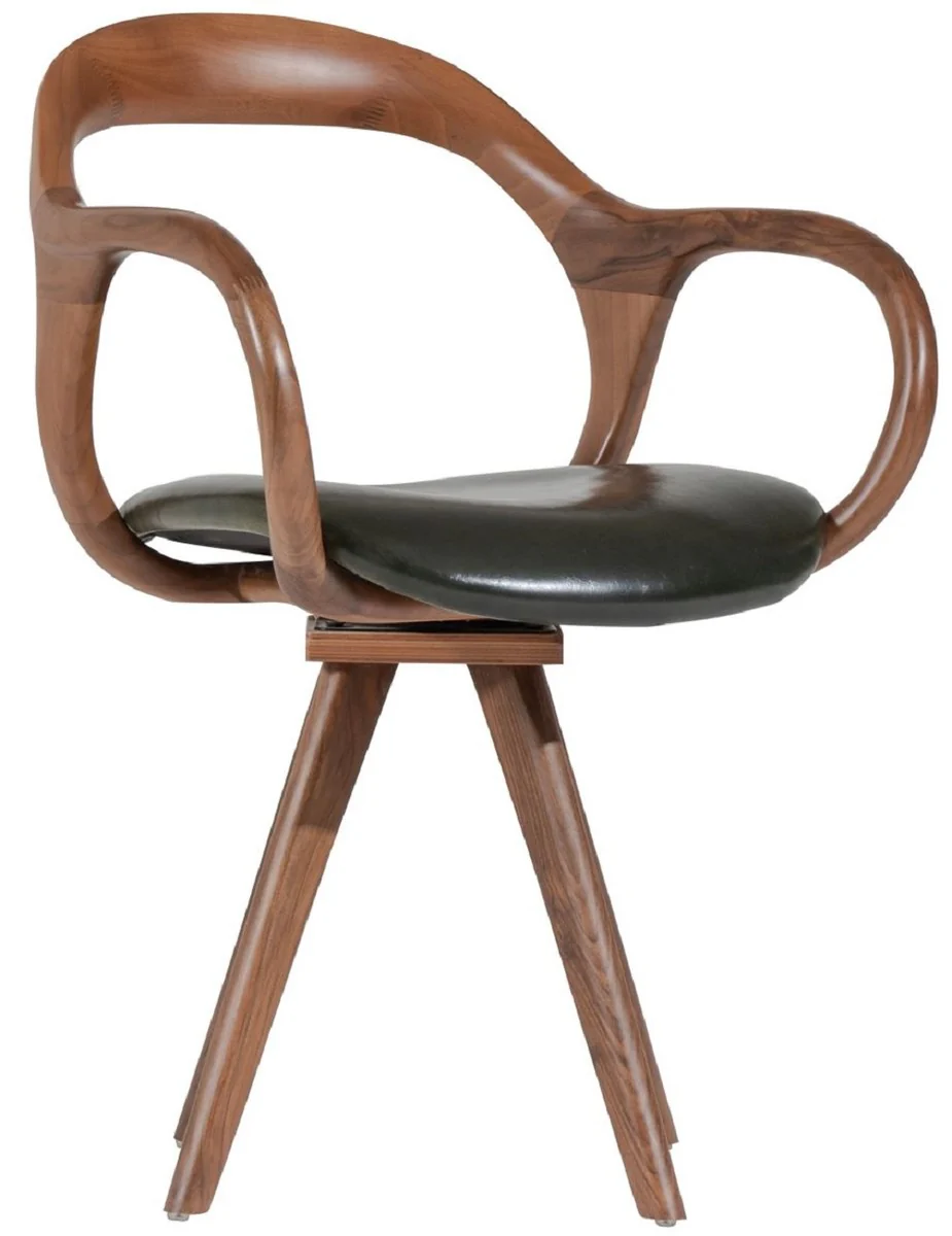 Luxus Drehstuhl mit Armlehnen Braun / Dunkelgrün H. 83 cm