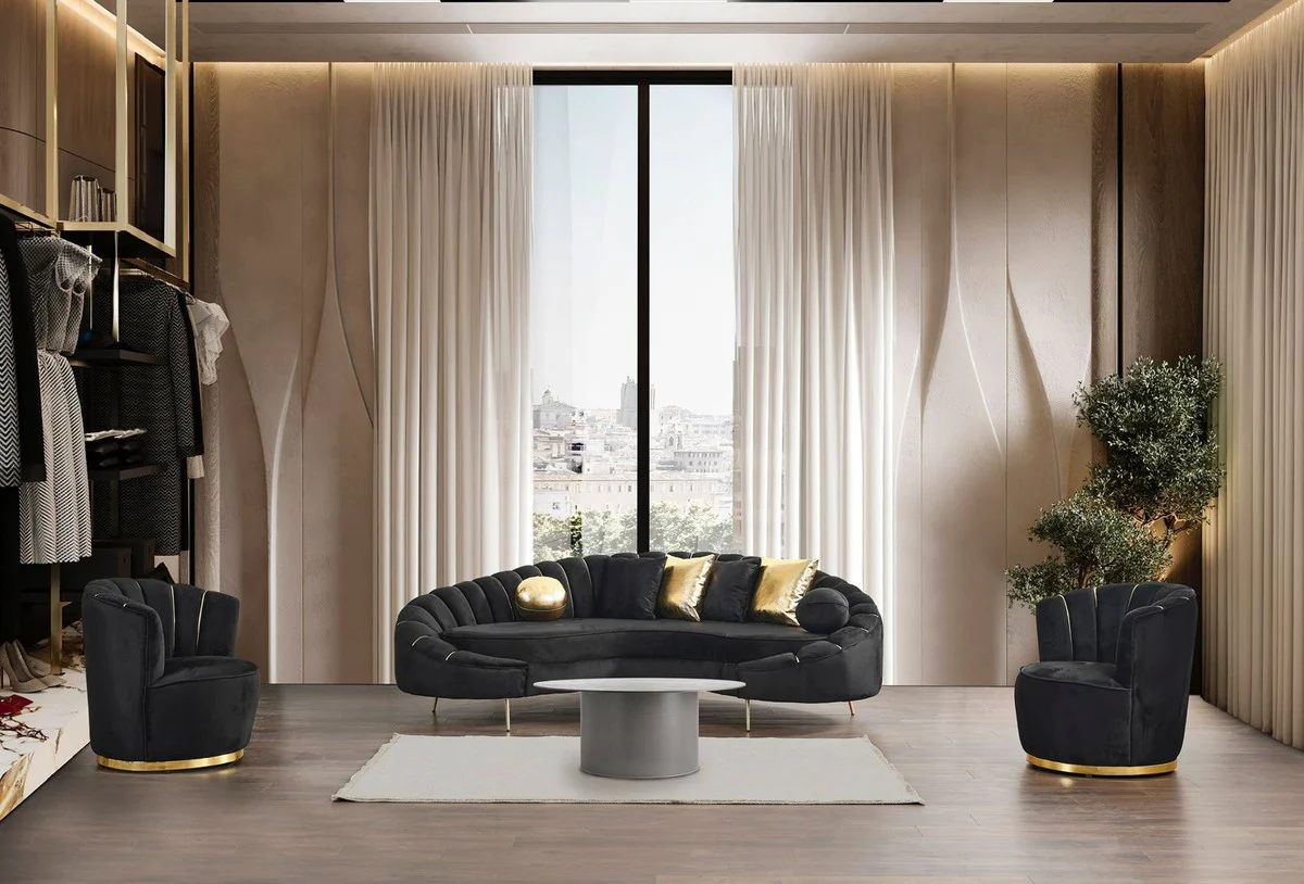 Luxus Wohnzimmer 3er Sofa Schwarz / Gold 250 cm