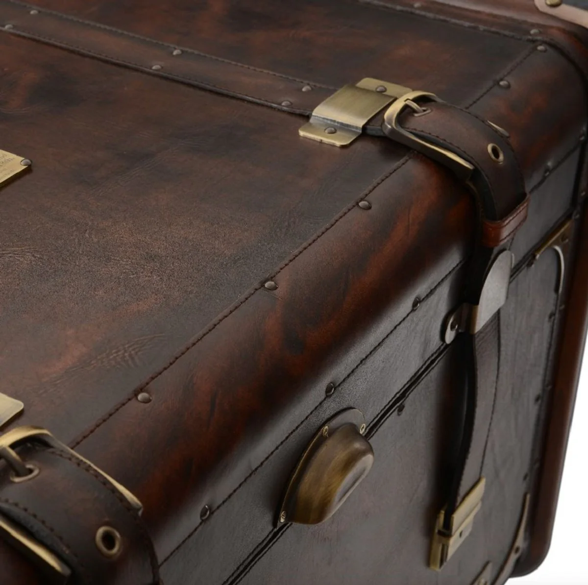 Luxus Leder Minibar in Koffer Optik Dunkelbraun / Schwarz / Messing 45,5 x 45,5 x H. 73 cm - Echtleder Minibar - Bar Möbel - Echtleder Möbel - Luxus Möbel in Koffer Optik