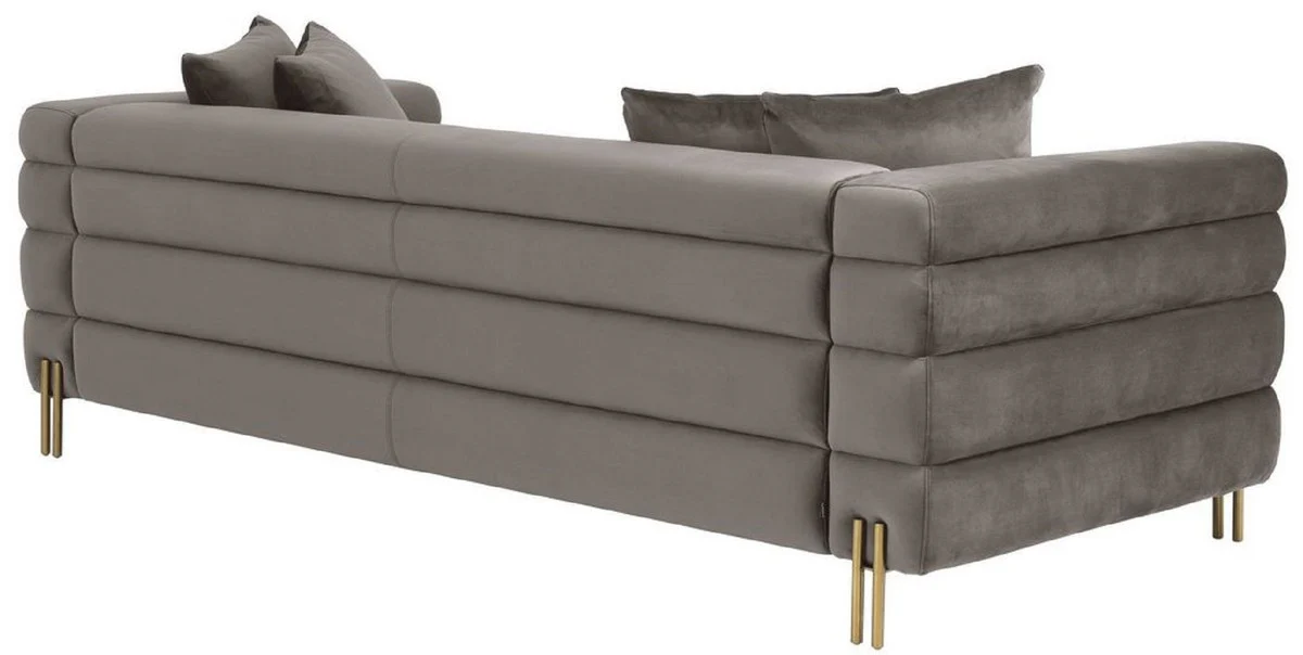 Luxus Couch Grau / Messingfarben 230 x 95 x H. 70,5 cm - Wohnzimmer Sofa mit edlem Samtstoff - Luxus Möbel