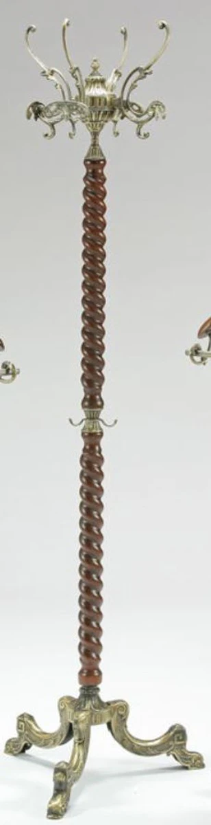 Luxus Barock Garderobenständer Braun / Bronzefarben 45 x 45 x H. 174 cm - Edler Messing Kleiderständer - Barock Garderoben Hotel Möbel