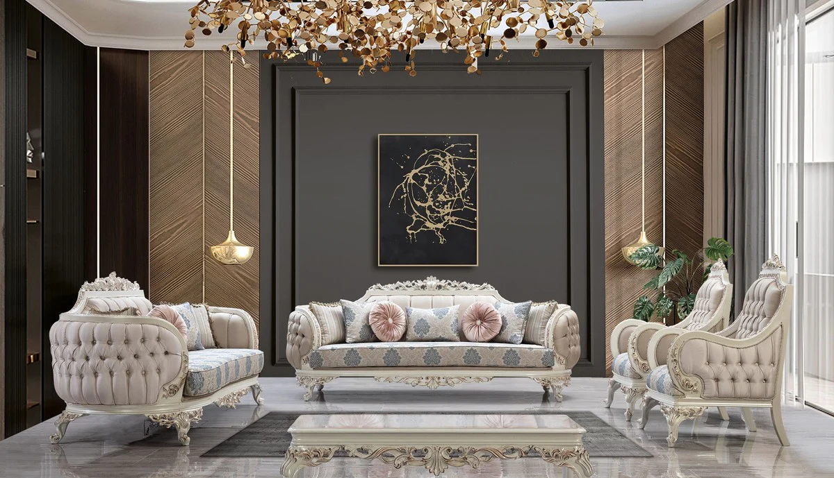 Luxus Barock Couchtisch Cremeweiß / Kupfer - Rechteckiger Barockstil Wohnzimmertisch - Barockstil Wohnzimmer Möbel - Barock Möbel - Luxus Möbel im Barockstil