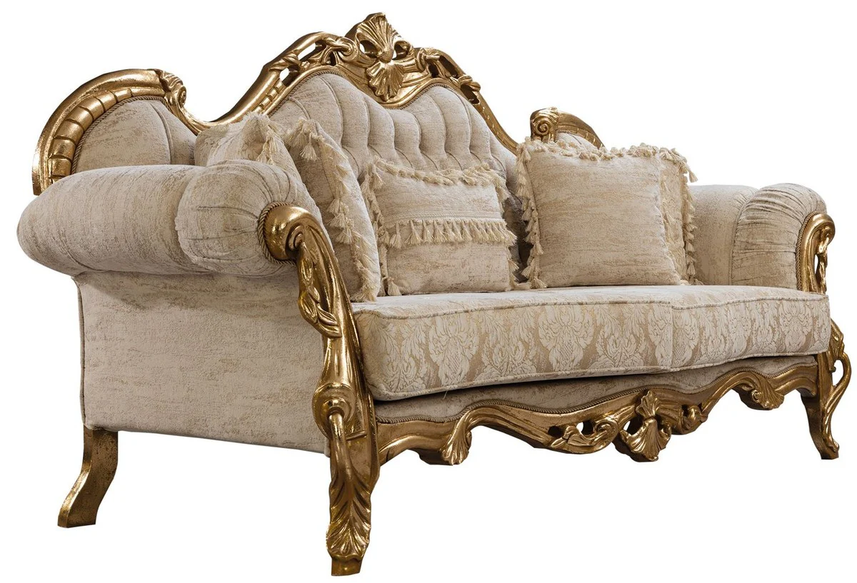 Luxus Barock Sofa Weiß / Gold 235 cm - Barock Wohnzimmer Möbel