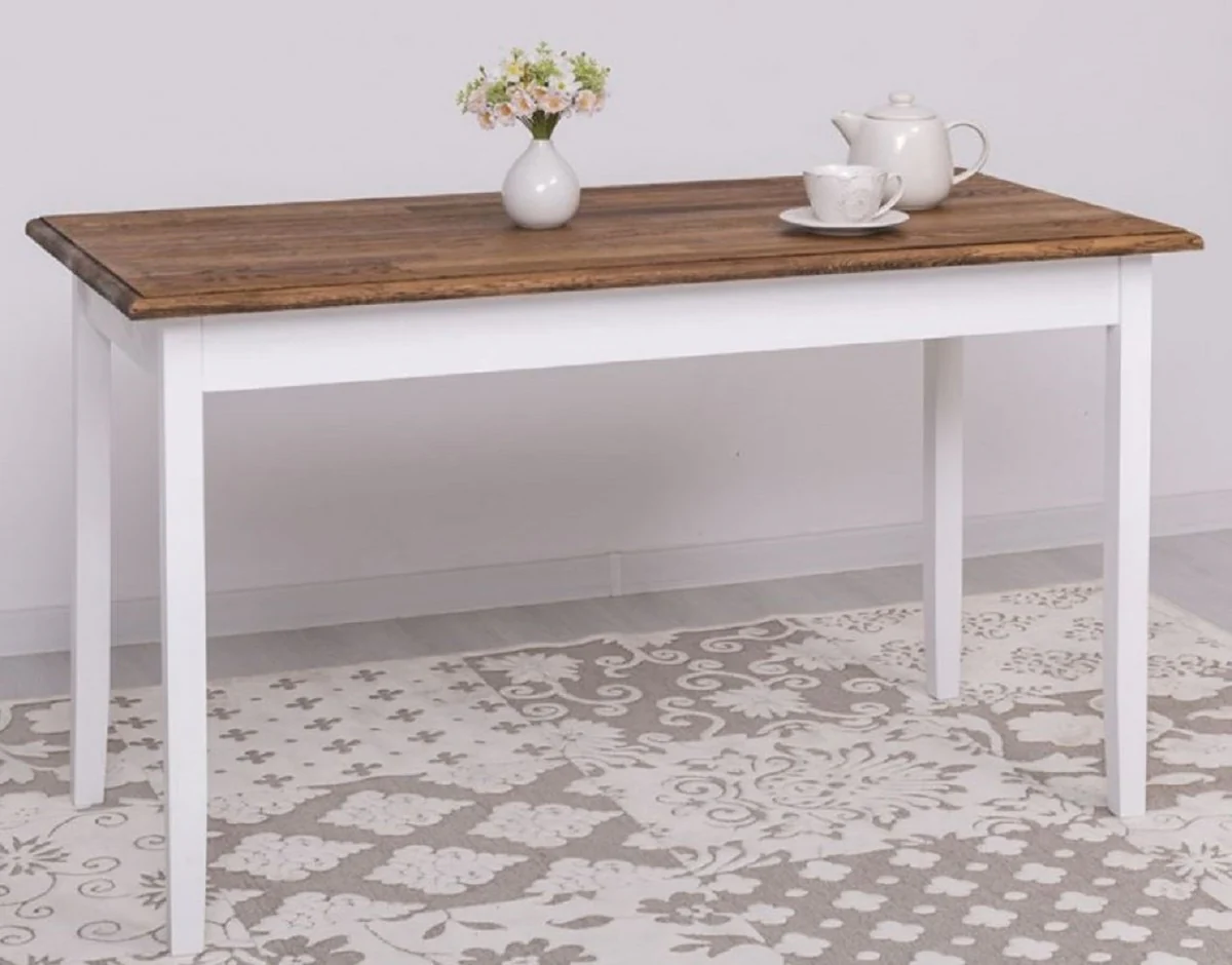 Landhausstil Esstisch Dunkelbraun / Weiß 140 x 70 x H. 78 cm - Massivholz Küchentisch - Landhausstil Esszimmer Möbel