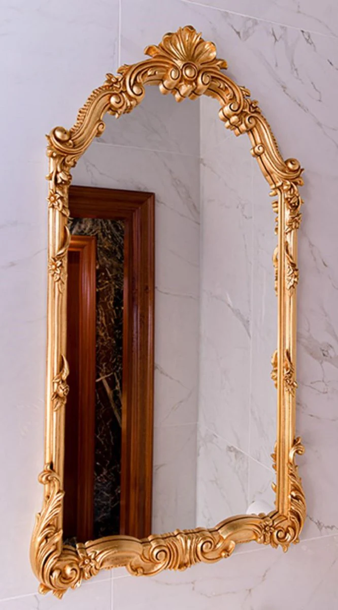 Luxus Barock Spiegel Gold H. 111 cm - Prunkvoller Barockstil Wandspiegel - Made in Italy