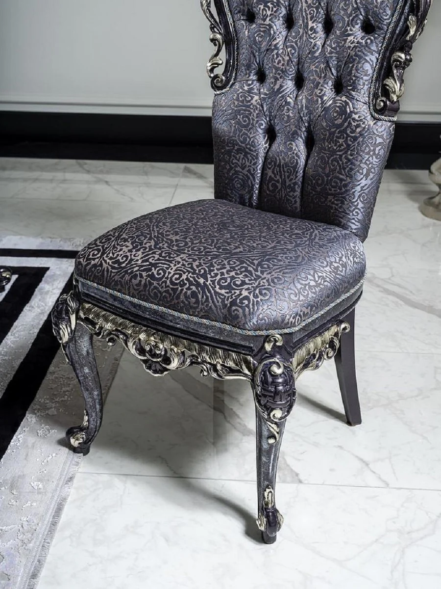 Luxus Barock Esszimmerstuhl Set Blau / Gold - Handgefertigtes Küchen Stühle 6er Set - Barock Esszimmer Möbel - Edel & Prunkvoll