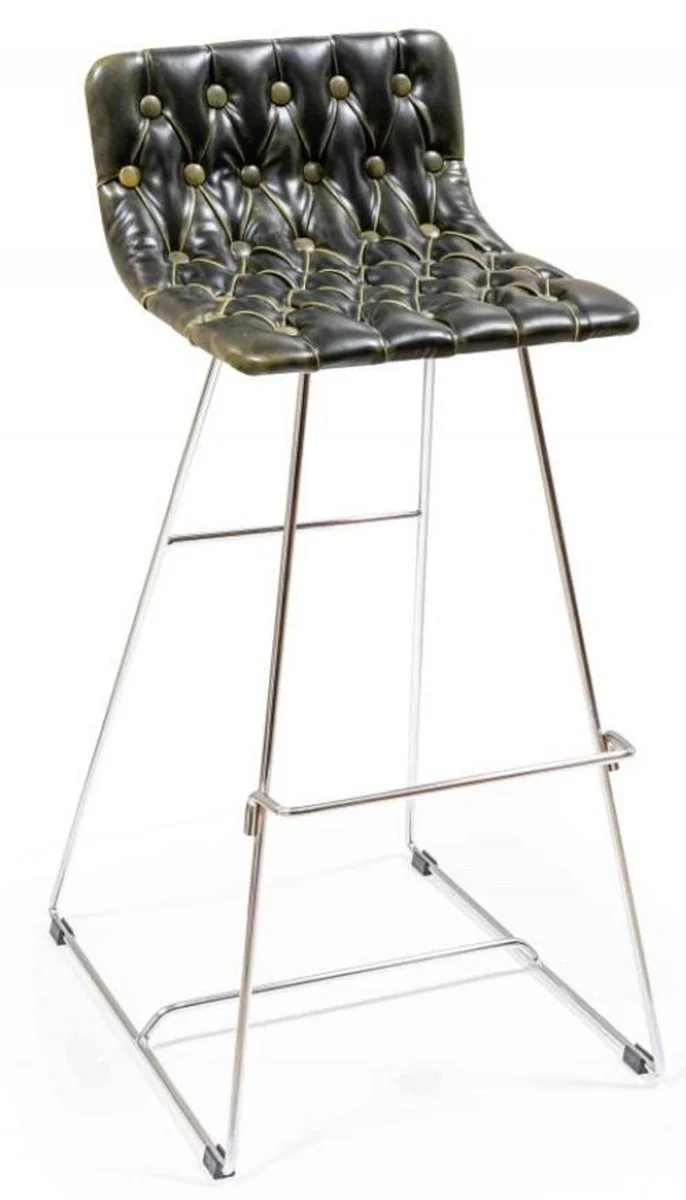 Luxus Barstuhl Set Schwarz / Gold / Silber 37 x 33 x H. 90 cm - Moderne Barstühle mit Kunstleder - Garten Gastronomie Bar Möbel