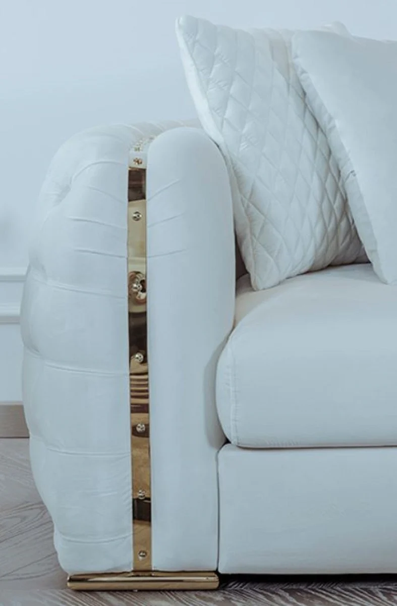 Luxus Sofa Weiß / Gold 265 x 83 x H. 73 cm - Modernes Wohnzimmer Sofa - Wohnzimmer & Hotel Möbel - Luxus Kollektion