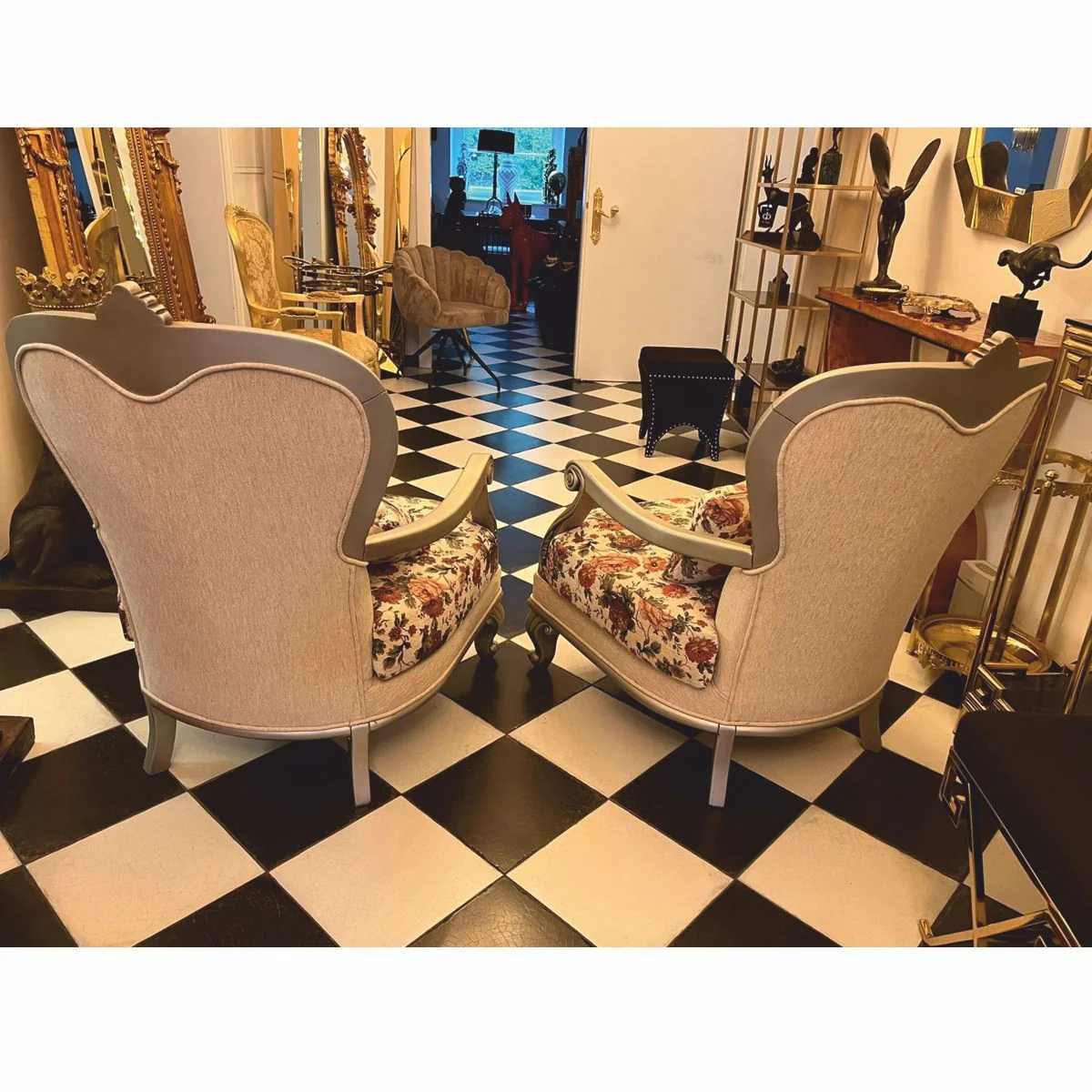 Luxus Barock Wohnzimmer Sessel 2er Set Bunt / Silber - Barockstil Möbel