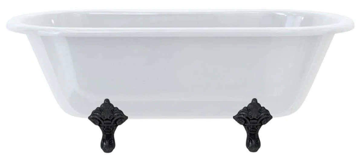 Luxus Jugendstil Badewanne Weiß / Schwarz 169 x 74,5 x H. 62 cm - Freistehende Retro Acryl Badewanne - Retro Badezimmer Möbel