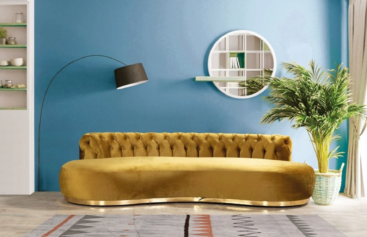 Luxus Chesterfield Sofa Gold 250 x 130 x H. 85 cm - Gebogenes Wohnzimmer Sofa - Hotel Sofa - Wohnzimmer Möbel - Chesterfield Möbel - Luxus Möbel - Luxus Einrichtung