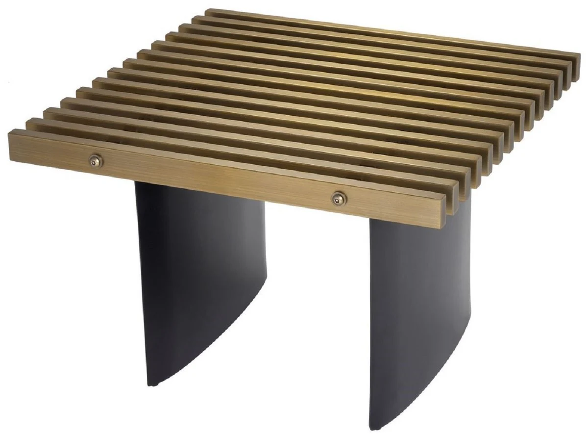 Luxus Industrial Design Beistelltisch Messingfarben / Schwarz 60,5 x 60,5 x H. 40 cm - Industrie Stil Tisch mit Metallgitter Tischplatte und ellipsenförmigen Tischbeinen - Luxus Qualität