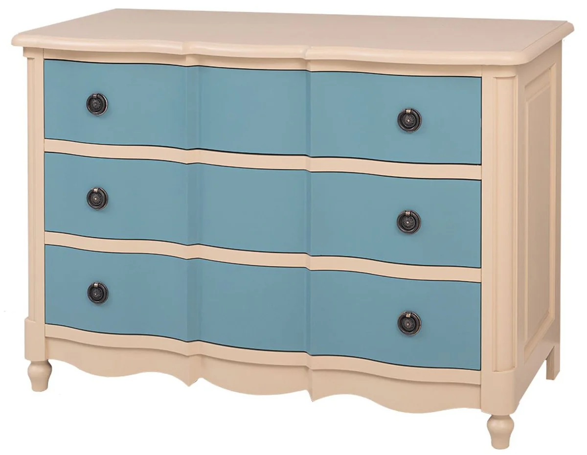 Landhausstil Kommode mit 3 Schubladen Beige / Blau 130 cm - Landhausstil Möbel