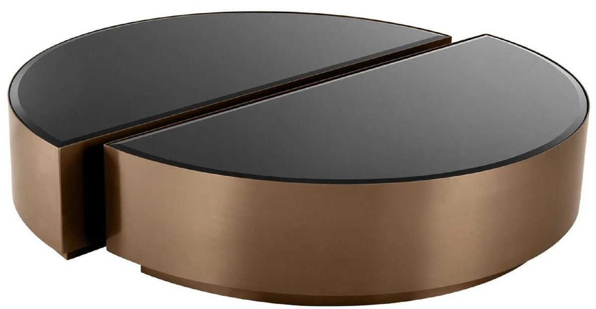 Luxus Couchtisch Set Kupferfarben / Schwarz - 2 halbkreisförmige Edelstahl Wohnzimmertische mit abgeschrägten Glasplatten - Luxus Wohnzimmer Möbel