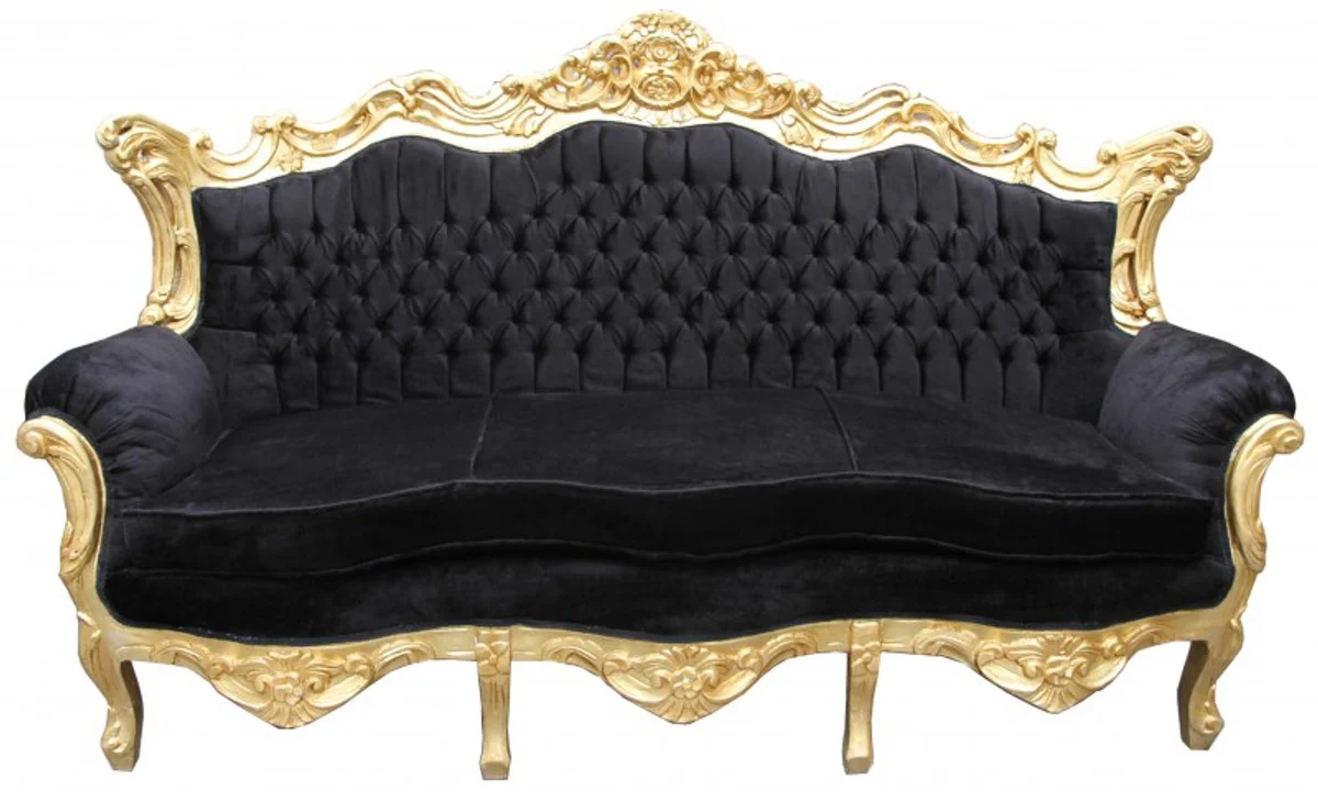 Barock 3er Sofa Master Schwarz / Gold - Wohnzimmer Couch Möbel Lounge