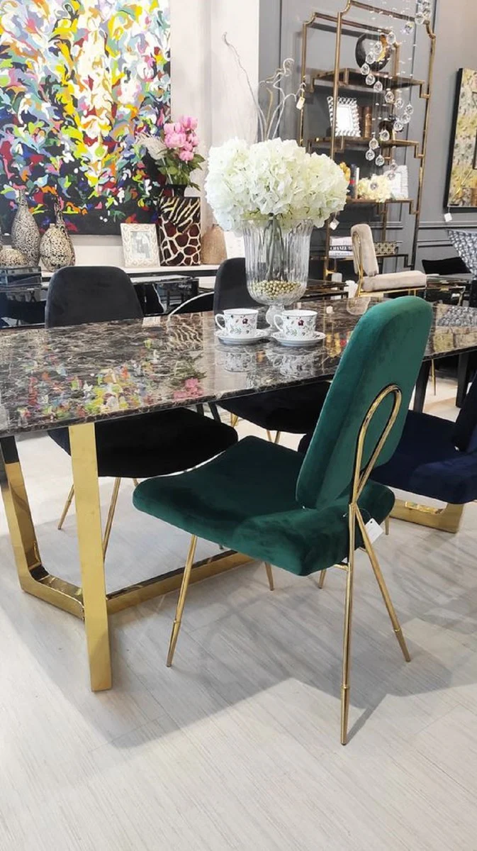 Luxus Esstisch Braun / Gold 200 x 100 x H. 75 cm - Esszimmer Tisch mit Kunstmarmor Tischplatte - Esszimmer Möbel - Luxus Möbel - Luxus Einrichtung