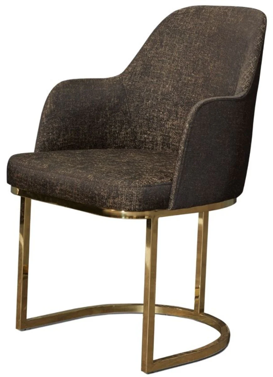 Luxus Esszimmer Möbel Set Grau / Gold / Schwarz - 1 Esstisch & 6 Esszimmerstühle - Luxus Esszimmer Möbel