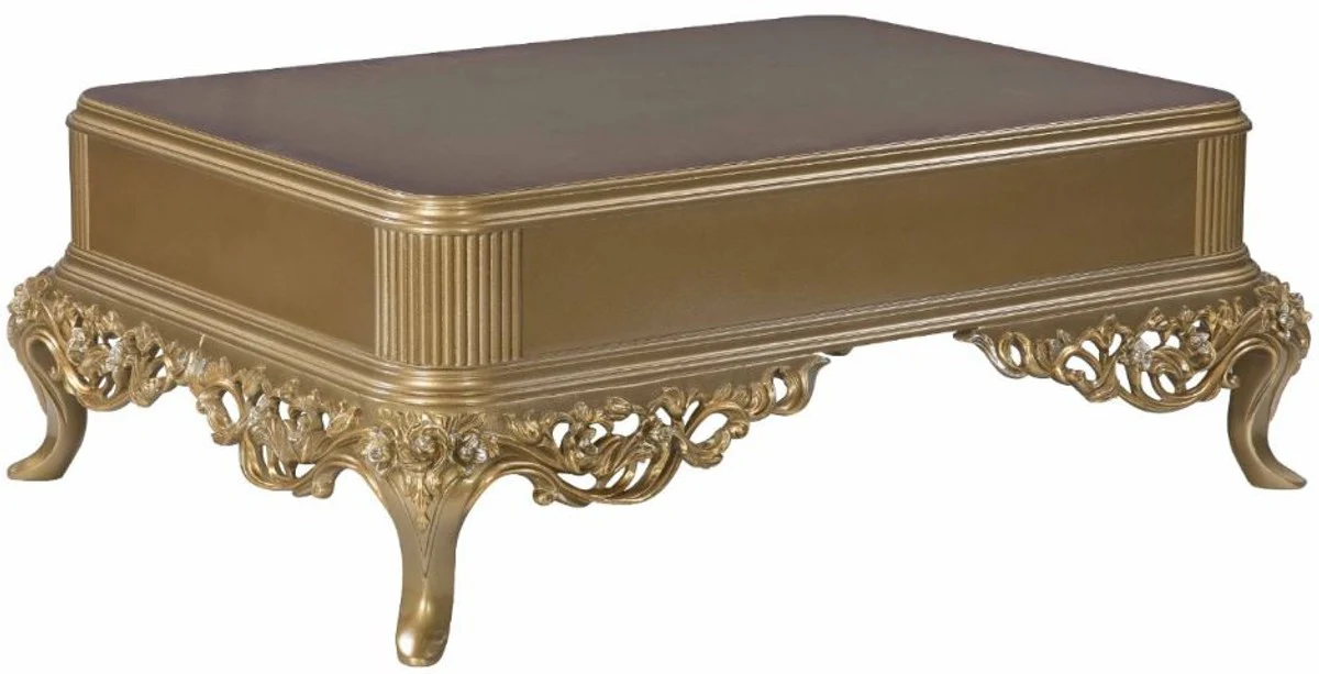 Luxus Barock Couchtisch Schwarz / Gold 130 x 92 x H. 50 cm - Wohnzimmer Möbel im Barockstil - Edel & Prunkvoll