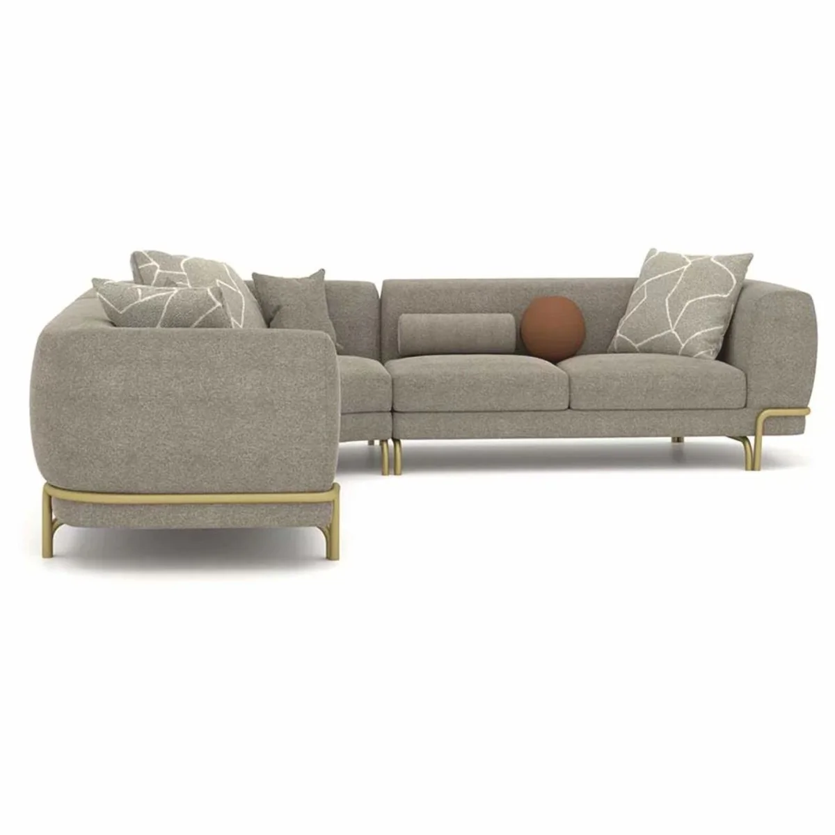 Luxus Ecksofa Grau / Messing 315 cm - Wohnzimmer & Hotel Möbel