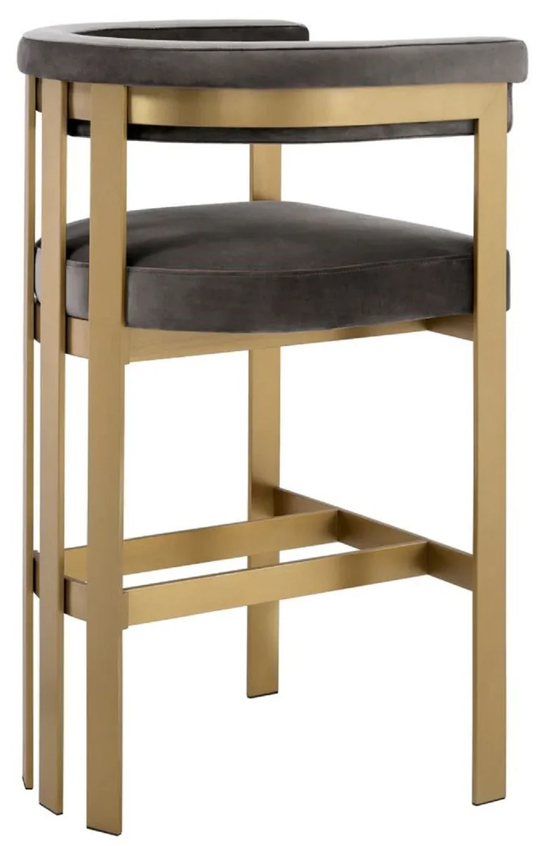 Luxus Samt Barstuhl mit Armlehnen Grau / Messing 56 x 56 x H. 104 cm - Gepolsterter Barhocker - Bar Möbel - Luxus Möbel - Luxus Qualität