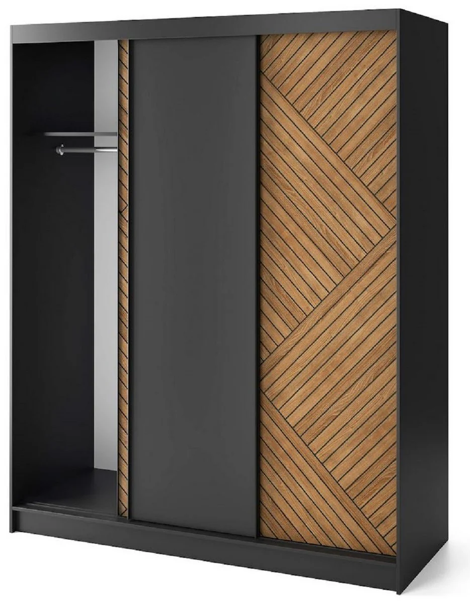 Luxus Schlafzimmerschrank Schwarz / Braun 180 x 60 x H. 220 cm - Kleiderschrank mit 3 Schiebetüren - Schlafzimmer Möbel - Hotel Möbel - Luxus Möbel