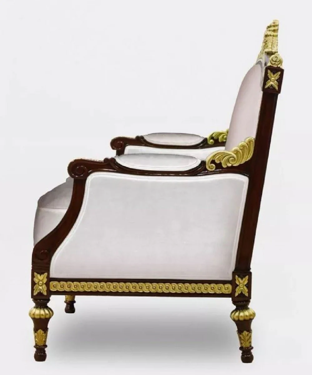 Luxus Barock Wohnzimmer 2er Sofa Grau / Dunkelbraun / Gold - Handgefertigtes Barockstil Sofa - Luxus Wohnzimmer Möbel im Barockstil - Barock Möbel - Edel & Prunkvoll