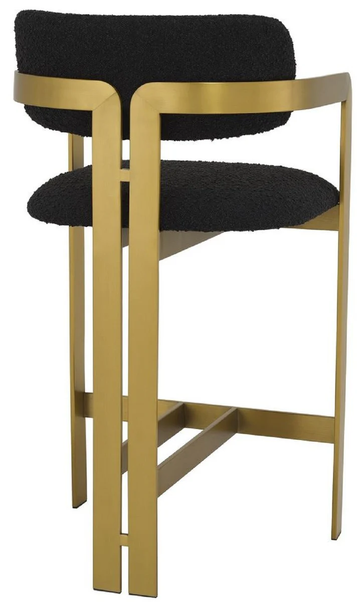 Luxus Barstuhl Schwarz / Messing 53 x 44,5 x H. 97 cm - Gepolsterter Edelstahl Barhocker - Luxus Barmöbel